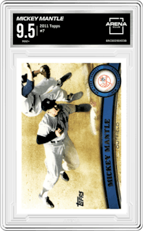 Mickey Mantle from the 2011 Topps Series 1 set graded by Arena Club and given an overall grade of 9.5.