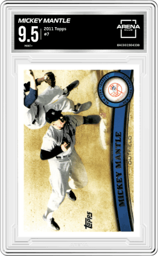 Mickey Mantle from the 2011 Topps Series 1 set graded by Arena Club and given an overall grade of 9.5.