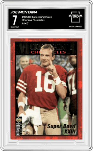 Joe Montana from the 1995 Upper Deck Collector's Choice set graded by Arena Club and given an overall grade of 7.