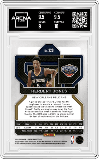 Herbert Jones from the 2021-22 Panini Prizm  set graded by Arena Club and given an overall grade of 9.5.