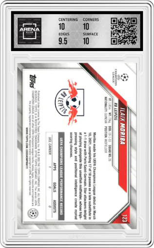 Ilaix Moriba from the 2021-22 Topps UEFA CL set graded by Arena Club and given an overall grade of 10.