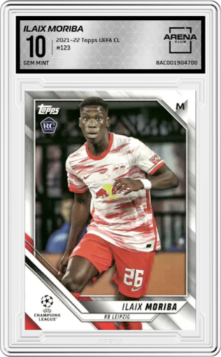 Ilaix Moriba from the 2021-22 Topps UEFA CL set graded by Arena Club and given an overall grade of 10.