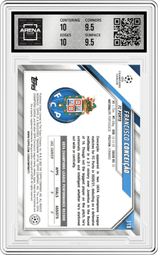 Francisco Conceição from the 2021-22 Topps UEFA CL set graded by Arena Club and given an overall grade of 10.