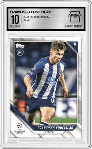 Francisco Conceição from the 2021-22 Topps UEFA CL set graded by Arena Club and given an overall grade of 10.