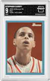 Stephen Curry from the 2009-10 Bowman '48 set featuring a Blue parallel graded by Arena Club and given an overall grade of 9.