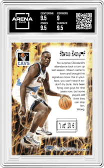 Shawn Kemp from the 1998-99 Fleer Tradition set graded by Arena Club and given an overall grade of 9.5.