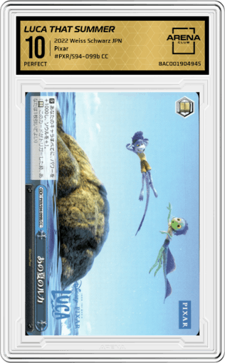 Luca That Summer from the 2022 Weiss Schwarz JPN set graded by Arena Club and given an overall grade of 10.