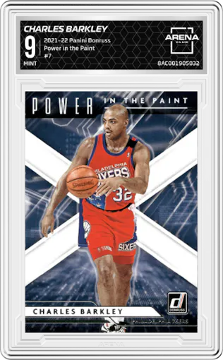 Charles Barkley from the 2021-22 Panini Donruss set graded by Arena Club and given an overall grade of 9.