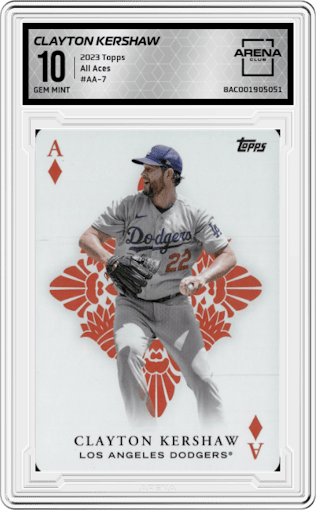 Clayton Kershaw from the 2023 Topps  set graded by Arena Club and given an overall grade of 10.