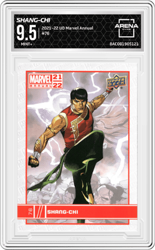 Shang-Chi from the 2021-22 Upper Deck Marvel Annual set graded by Arena Club and given an overall grade of 9.5.