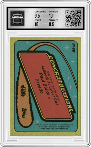 Paul Blake from the 2022 Topps Star Wars Signature Series set graded by Arena Club and given an overall grade of 10.