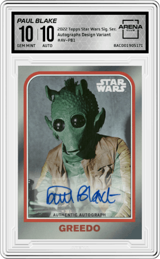 Paul Blake from the 2022 Topps Star Wars Signature Series set graded by Arena Club and given an overall grade of 10.