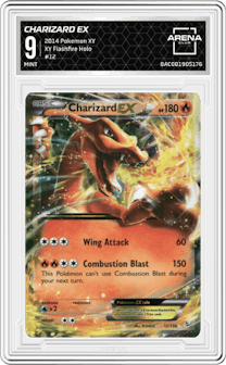Charizard EX from the 2014 Pokemon XY set graded by Arena Club and given an overall grade of 9.