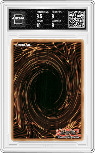 Blue-Eyes White Dragon Spanish from the 2020 Yu-Gi-Oh! set featuring a Premium Gold Rare parallel graded by Arena Club and given an overall grade of 9.5.