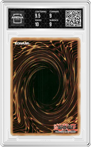 Blue-Eyes White Dragon Spanish from the 2020 Yu-Gi-Oh! set graded by Arena Club and given an overall grade of 9.5.