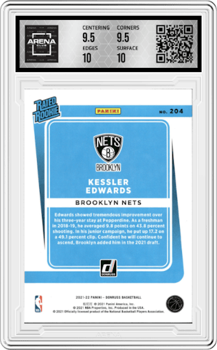 Kessler Edwards from the 2021-22 Panini Donruss set graded by Arena Club and given an overall grade of 10.
