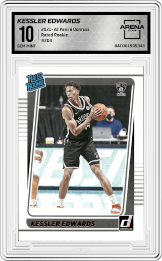 Kessler Edwards from the 2021-22 Panini Donruss set graded by Arena Club and given an overall grade of 10.