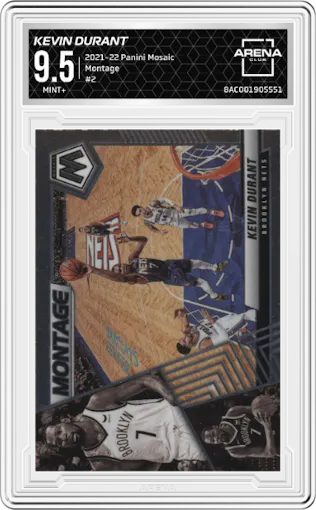 Kevin Durant from the 2021-22 Panini Mosaic  set graded by Arena Club and given an overall grade of 9.5.