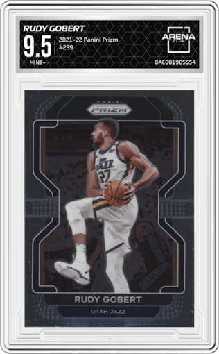 Rudy Gobert from the 2021-22 Panini Prizm  set graded by Arena Club and given an overall grade of 9.5.