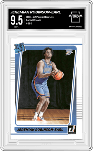 Jeremiah Robinson-Earl from the 2021-22 Panini Donruss set graded by Arena Club and given an overall grade of 9.5.