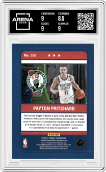 Payton Pritchard from the 2020-21 Panini Chronicles set graded by Arena Club and given an overall grade of 9.