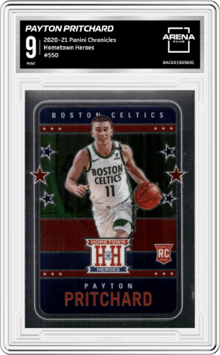 Payton Pritchard from the 2020-21 Panini Chronicles set graded by Arena Club and given an overall grade of 9.