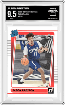 Jason Preston from the 2021-22 Panini Donruss set graded by Arena Club and given an overall grade of 9.5.