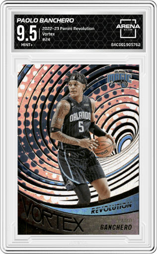 Paolo Banchero from the 2022-23 Panini Revolution  set graded by Arena Club and given an overall grade of 9.5.