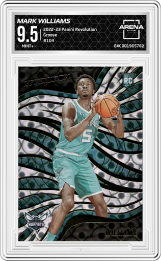 Mark Williams from the 2022-23 Panini Revolution  set featuring a Groove parallel graded by Arena Club and given an overall grade of 9.5.