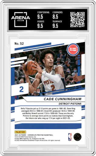 Cade Cunningham from the 2021-22 Panini Chronicles set graded by Arena Club and given an overall grade of 9.