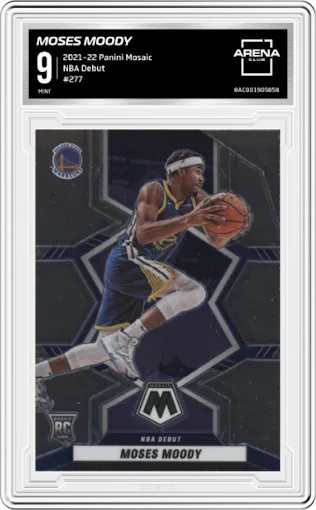 Moses Moody from the 2021-22 Panini Mosaic  set graded by Arena Club and given an overall grade of 9.