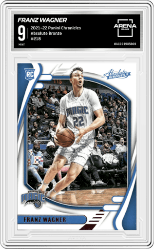 Franz Wagner from the 2021-22 Panini Chronicles set featuring a Bronze parallel graded by Arena Club and given an overall grade of 9.