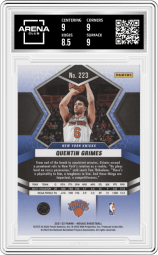 Quentin Grimes from the 2021-22 Panini Mosaic  set graded by Arena Club and given an overall grade of 9.