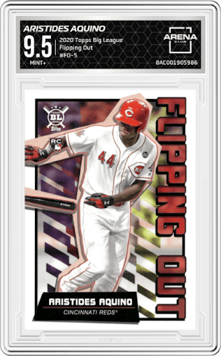 Aristides Aquino from the 2020 Topps Big League set graded by Arena Club and given an overall grade of 9.5.