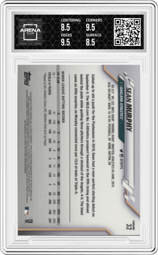 Sean Murphy from the 2020 Topps Chrome set graded by Arena Club and given an overall grade of 9.