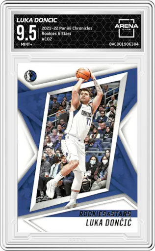 Luka Doncic from the 2021-22 Panini Chronicles set graded by Arena Club and given an overall grade of 9.5.
