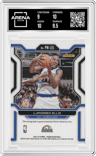 LaPhonso Ellis from the 2021-22 Panini Prizm  set graded by Arena Club and given an overall grade of 9.5.