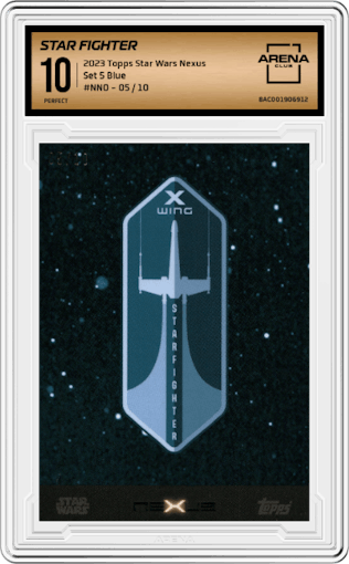 Star Fighter from the 2023 Topps Star Wars Nexus set featuring a Blue parallel graded by Arena Club and given an overall grade of 10.