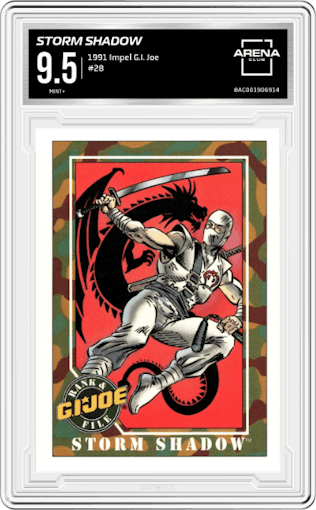 Storm Shadow from the 1991 Impel G.I. Joe set graded by Arena Club and given an overall grade of 9.5.