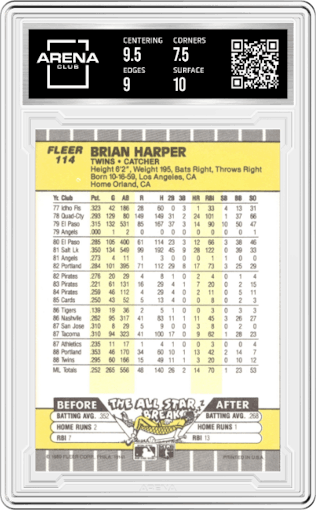Brian Harper from the 1989 Fleer set graded by Arena Club and given an overall grade of 8.