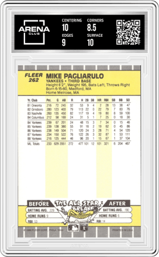 Mike Pagliarulo from the 1989 Fleer set graded by Arena Club and given an overall grade of 9.