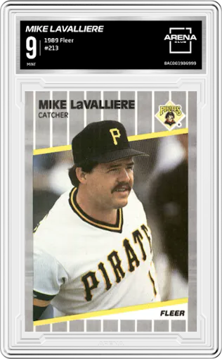 Mike Lavalliere from the 1989 Fleer set graded by Arena Club and given an overall grade of 9.