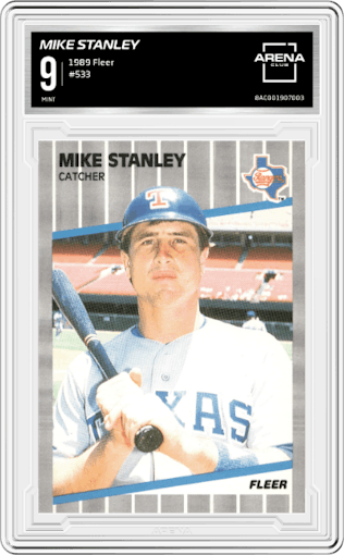 Mike Stanley from the 1989 Fleer set graded by Arena Club and given an overall grade of 9.