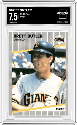 Brett Butler from the 1989 Fleer set graded by Arena Club and given an overall grade of 7.5.
