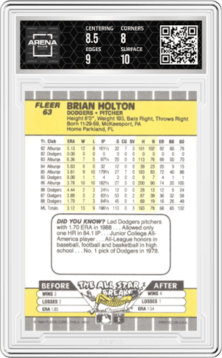 Brian Holton from the 1989 Fleer set graded by Arena Club and given an overall grade of 8.5.