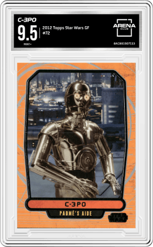 C-3PO from the 2012 Topps Star Wars Galactic Files  set graded by Arena Club and given an overall grade of 9.5.