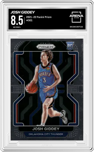 Josh Giddey from the 2021-22 Panini Prizm  set graded by Arena Club and given an overall grade of 8.5.