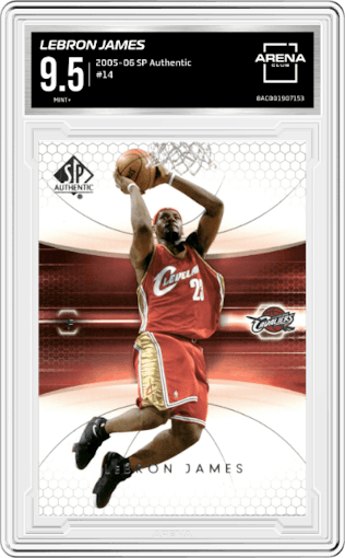 Lebron James from the 2005-06 SP Authentic set graded by Arena Club and given an overall grade of 9.5.