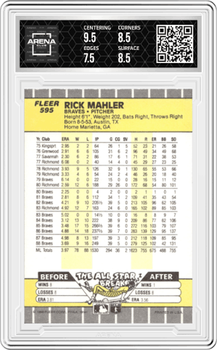 Rick Mahler from the 1989 Fleer set graded by Arena Club and given an overall grade of 8.