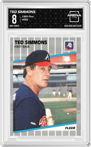 Ted Simmons from the 1989 Fleer set graded by Arena Club and given an overall grade of 8.